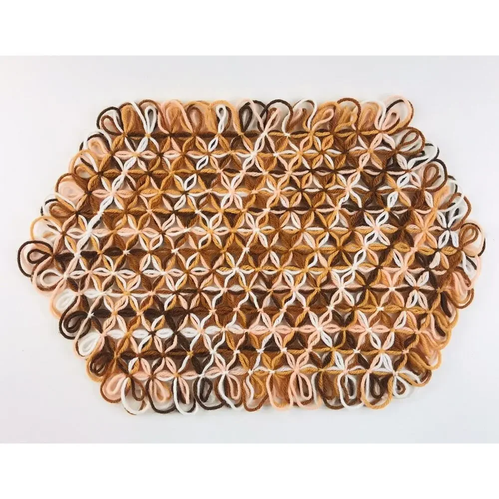 Vintage Handmade Loom Crochet Placemats Yarn Trivet Rust & Peach Colored Set 5